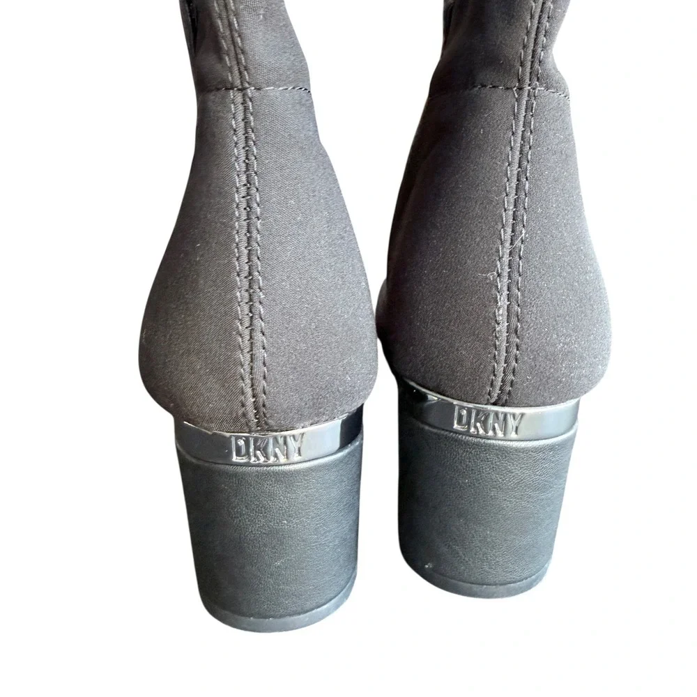 DKNY Chandrah Black Over The Knee Block Heel Boots Stretch Shaft Womens Size 5.5